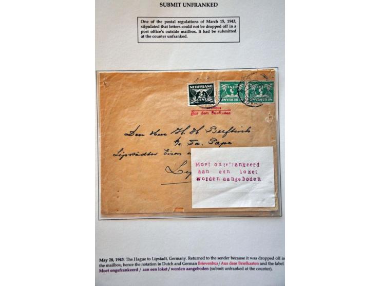 32 letters and cards from (and some to) the Netherlands and 10 single labels, all returned with cancels or labels, many with 