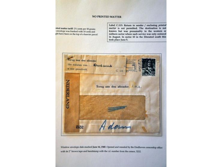 Liberation 1944-1945, 21 letters including 3x blue No. 8 SQDN NETHERLANDS . AIR . FORCES, purple Niet toegelaten on letter La