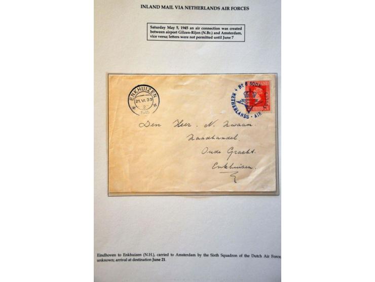 Liberation 1944-1945, 21 letters including 3x blue No. 8 SQDN NETHERLANDS . AIR . FORCES, purple Niet toegelaten on letter La