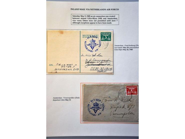 Liberation 1944-1945, 21 letters including 3x blue No. 8 SQDN NETHERLANDS . AIR . FORCES, purple Niet toegelaten on letter La