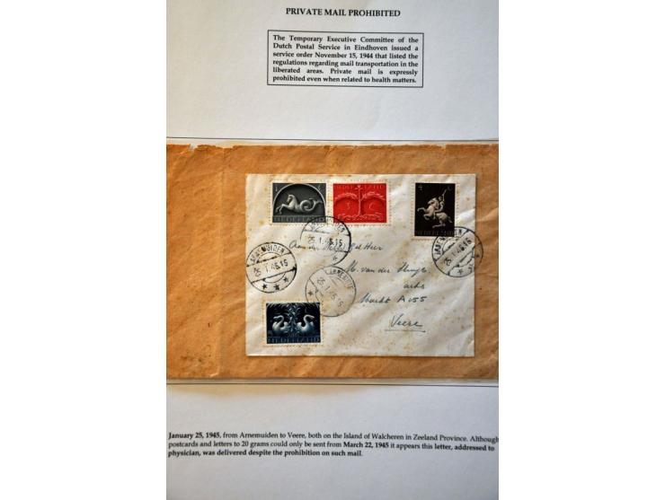 Liberation 1944-1945, 21 letters including 3x blue No. 8 SQDN NETHERLANDS . AIR . FORCES, purple Niet toegelaten on letter La