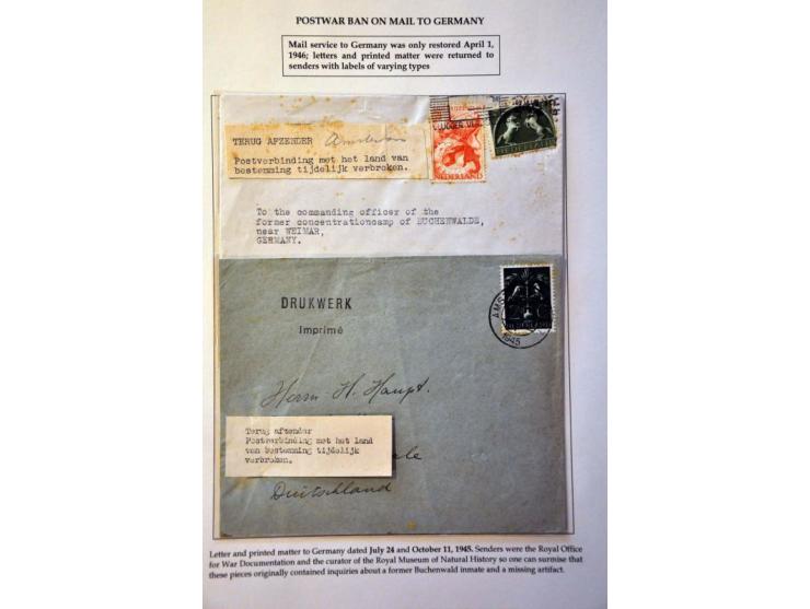 (Not) restoration postal services, 22 letters April 1945-November 1945 including Terug afzender Niet toegelaten (return sende