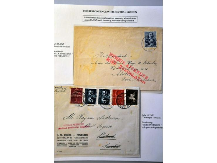 (Not) restoration postal services, 22 letters April 1945-November 1945 including Terug afzender Niet toegelaten (return sende