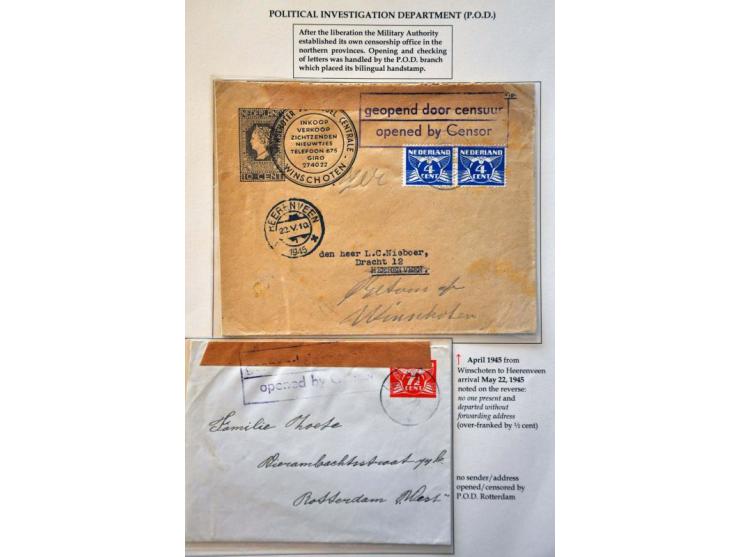 17 censored letters March 1945-September 1945 including red oval militair gezag Vak VII District (military authority) on lett