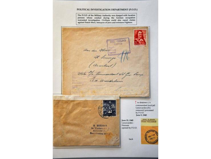 17 censored letters March 1945-September 1945 including red oval militair gezag Vak VII District (military authority) on lett