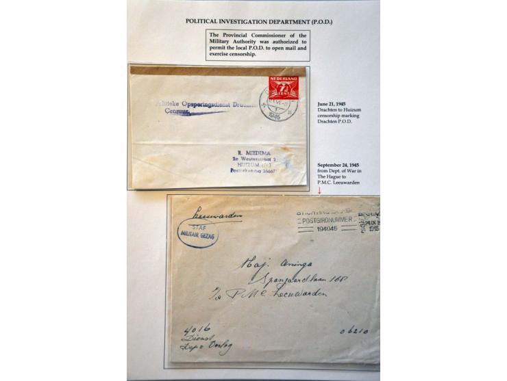 17 censored letters March 1945-September 1945 including red oval militair gezag Vak VII District (military authority) on lett