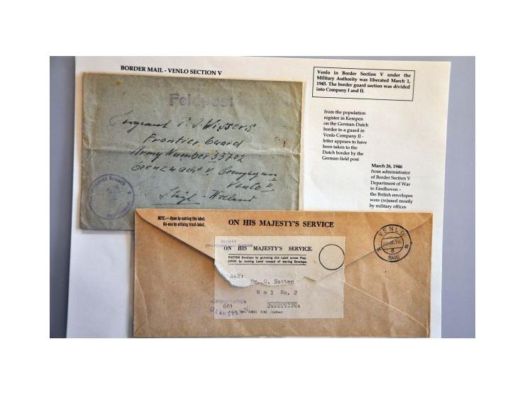 17 censored letters March 1945-September 1945 including red oval militair gezag Vak VII District (military authority) on lett