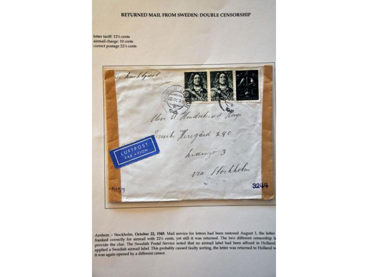 17 censored letters to/from abroad May 1945-October 1945 including letter June 1945 to Curaçao, letter July 1945 to Canada wi