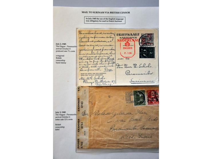 17 censored letters to/from abroad May 1945-October 1945 including letter June 1945 to Curaçao, letter July 1945 to Canada wi