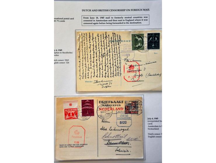 17 censored letters to/from abroad May 1945-October 1945 including letter June 1945 to Curaçao, letter July 1945 to Canada wi