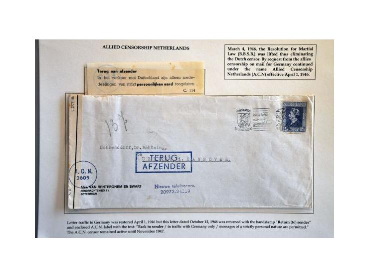 16 letters May 1946 to September 1949 to abroad, all censored and many return sender with different stamps and labels, transi