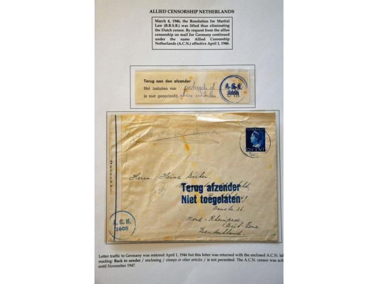 16 letters May 1946 to September 1949 to abroad, all censored and many return sender with different stamps and labels, transi