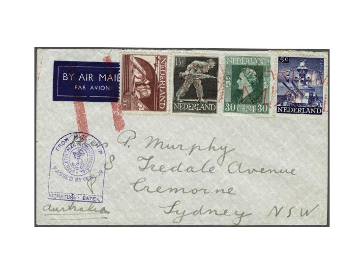 2 letters 1944, both with red MARITIME MAIL on 12½ cent Queen Wilhelmina on letter to London and on letter with 1½, 3, 5 and 