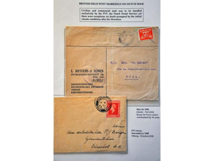 9 letters April 1945-November 1945 to or within Netherlands, all carried by British Field Post including Army signals and 1 l