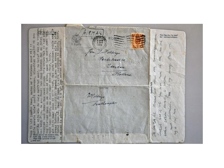 10 letters 1941-1946 all to Miss Herllings Zaandam (nurse on board of the ship M.V. Oranje), including from Neth.Indies with 