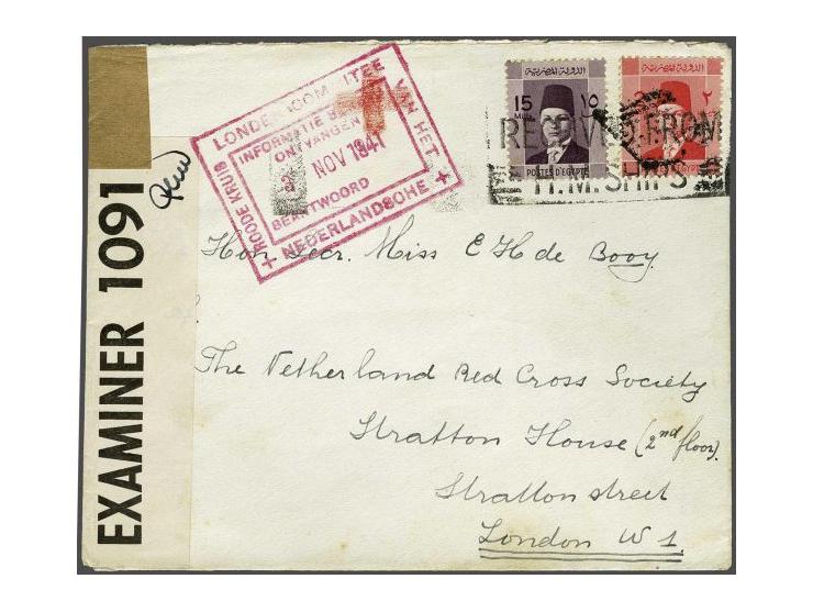 2 censored Red Cross letters from London commitee van het Nederlandsche Roode kruis (letters from Egypt Nov 1941 and Maracaib