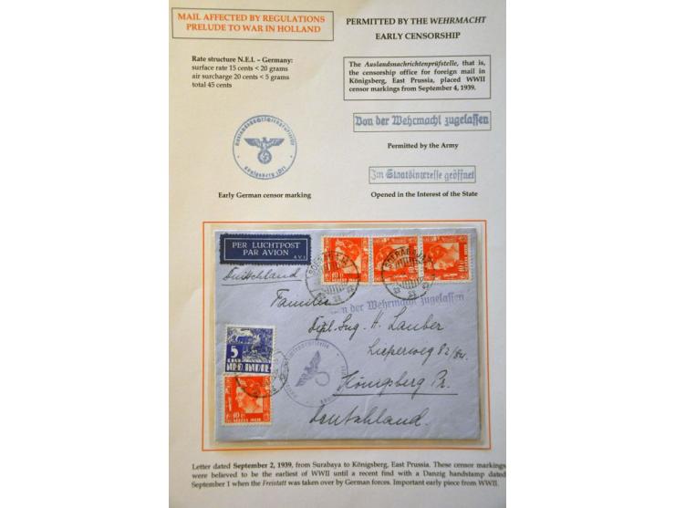 Neth.Indies airmail letter from Soerabaja 2.9.39 to Königsberg (45 cent franking) with German Auslandsnachrichtenprüfstelle K