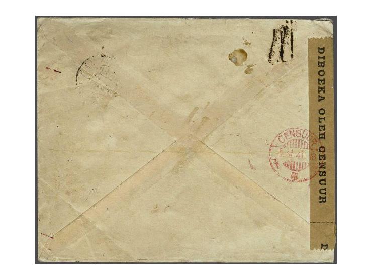 Netherlands Indies censored letter (brown label and red cancel censuur 5 5.12.41) from Soerabaja 4.12.41 to Nagoya Japan, wri