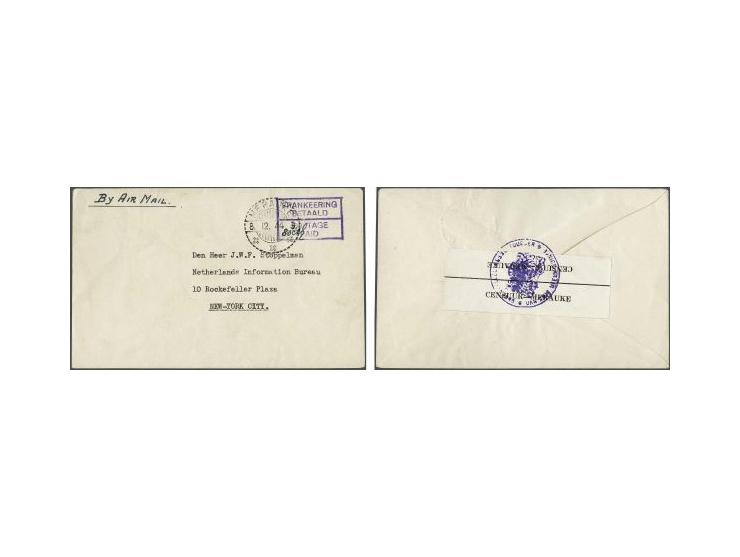 Netherlands New Guinea pre-franked cover Frankeering betaald/Postage paid on letter from Merauke 8.12.44 to New York, at reve