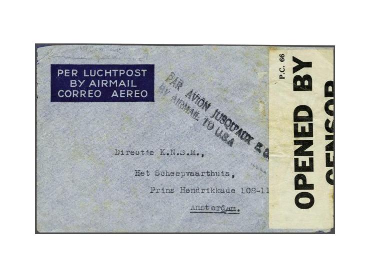 British censor on letter Suriname-Amsterdam (forwarded Haag) October 1939 and on letter Curaçao-Amsterdam, stamp removed by c