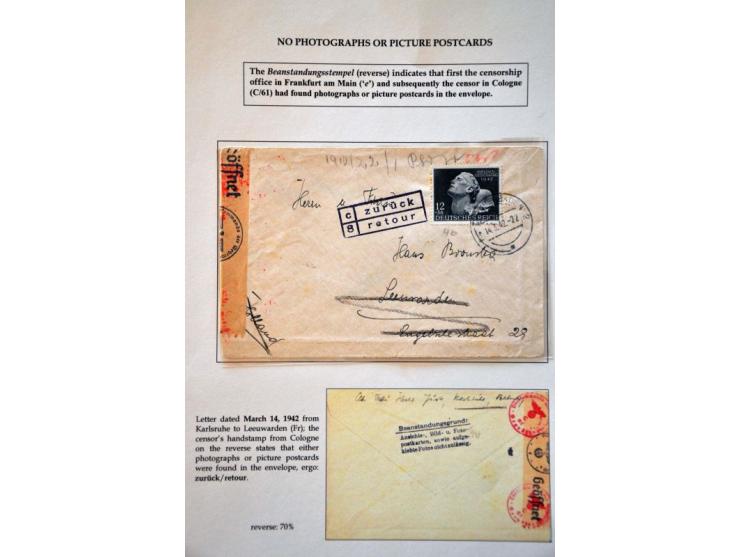 Germany 10 letters and cards April 1940-August 1944, all to the Netherlands and Zurück with cancels and labels with indicatio