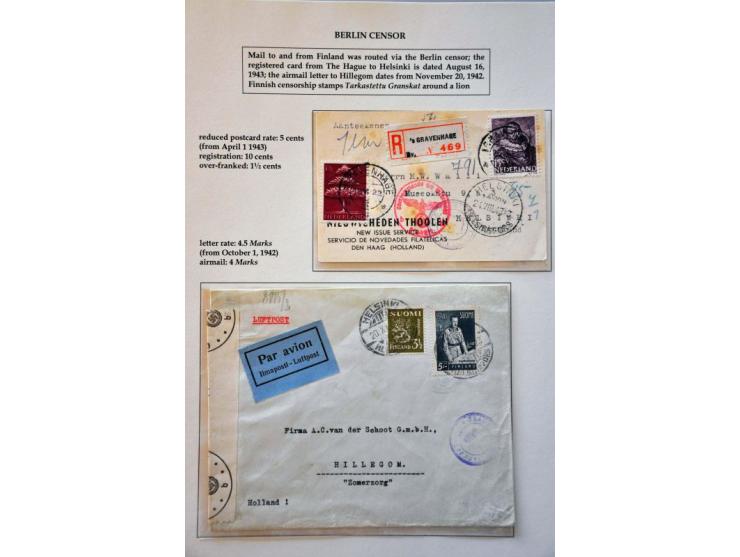 'b' Berlin censor, 10 letters to/from the Netherlands including registered postcard to Finland April 1943