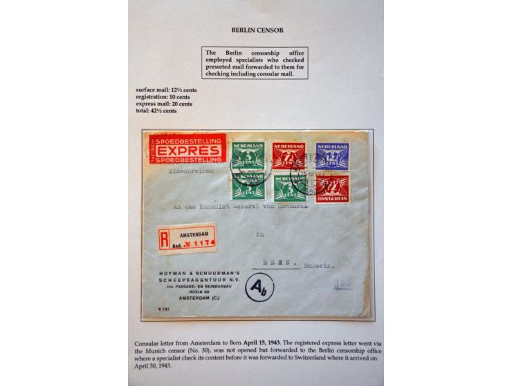 'b' Berlin censor, 10 letters to/from the Netherlands including registered postcard to Finland April 1943