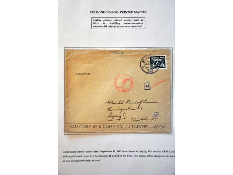 'c' Köln (Cologne) censor on 16 letters and cards to/from the Netherlands including wrappers of newspapers and registered mai