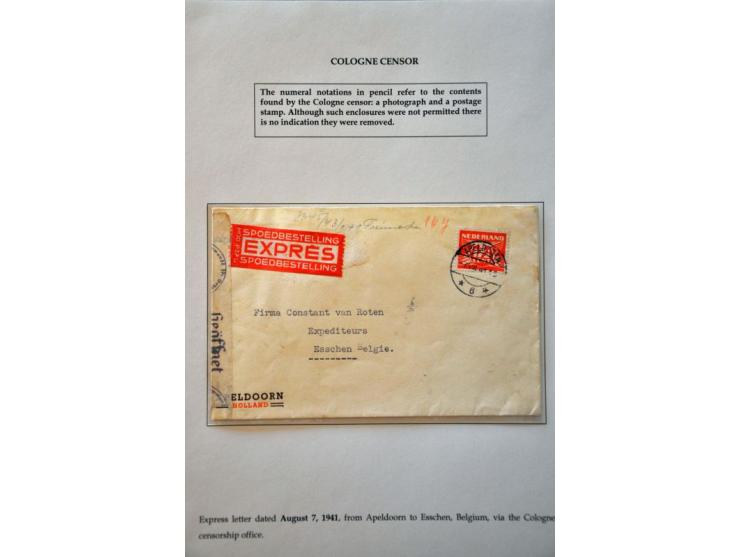 'c' Köln (Cologne) censor on 16 letters and cards to/from the Netherlands including wrappers of newspapers and registered mai