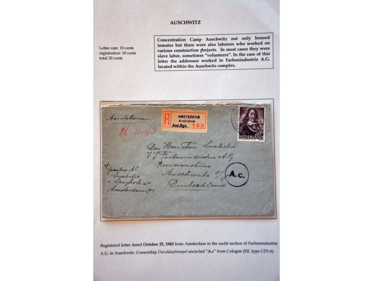 Concentration Camp Dachau, registered letter (with 20 cents) to a worker in the Farbenindustrie A.G. (from Amsterdam Borgerst