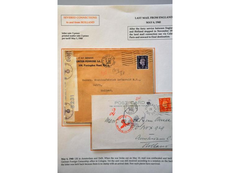 Card and letter from England 6 May 1940 to Amsterdam and Delft, card with written Ontvangen 22/8 (received 22/8) letter witho