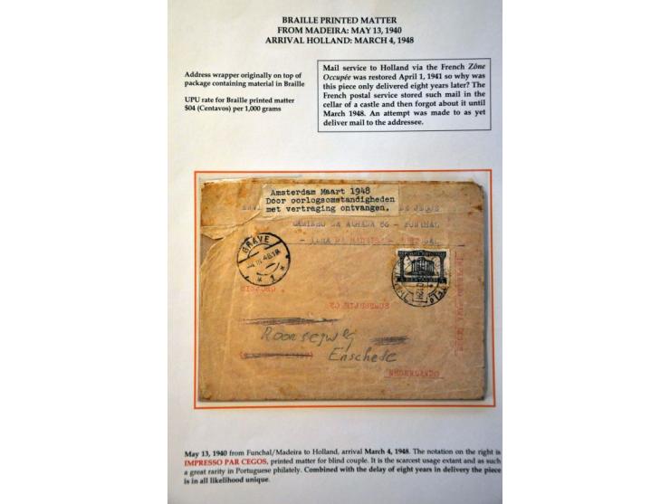 Portugal 4 centavos on impresso par cegos (braille printed matter) from Funchal Madeira 13 May 1940 to Grave Netherlands, con