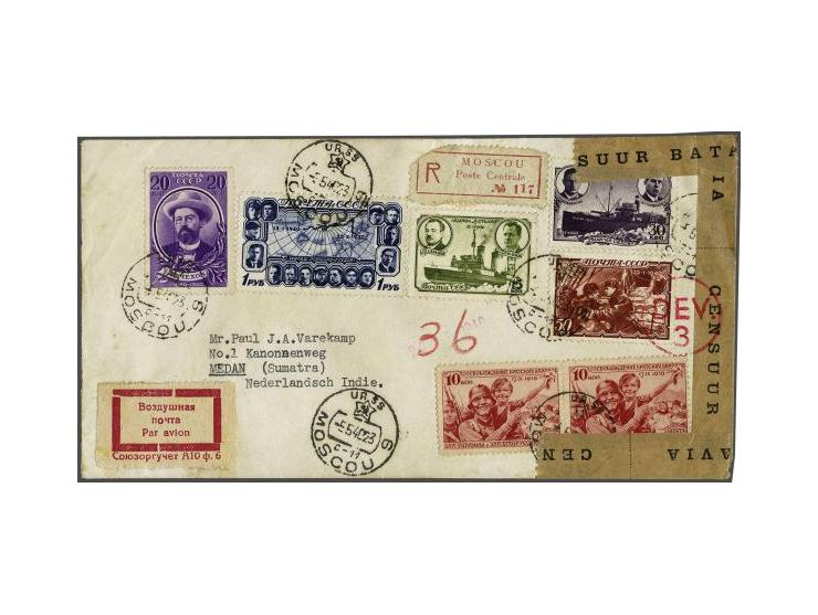 Russia registered air mail letter Moscow-Medan 5.5.40 by Aeroflot, Hamiata (short lived air route, 1940-mid 1941, only a few 