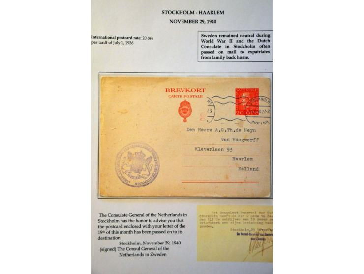 17 letters to/from Scandinavia June 1940 to April 1945, censored by Germans (some Cologne instead of Hamburg) and some rare c