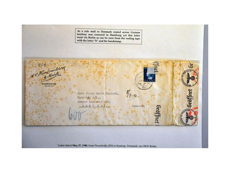 17 letters to/from Scandinavia June 1940 to April 1945, censored by Germans (some Cologne instead of Hamburg) and some rare c