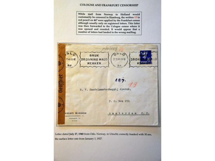 17 letters to/from Scandinavia June 1940 to April 1945, censored by Germans (some Cologne instead of Hamburg) and some rare c