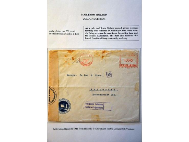 17 letters to/from Scandinavia June 1940 to April 1945, censored by Germans (some Cologne instead of Hamburg) and some rare c