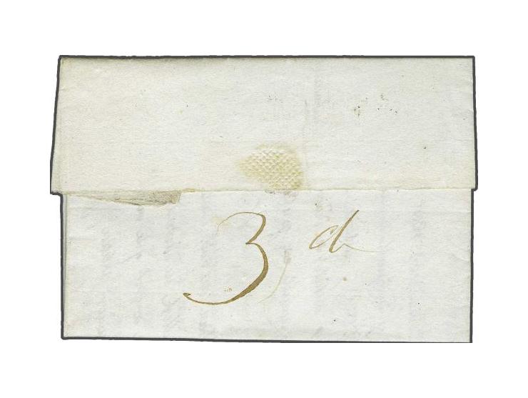 P.125.P. MIDDELBOURG in zwart, pracht afdruk op brief 8-4-1813 naar Tholen, 3 déc. vooruitbetaald port, fris pracht ex. 