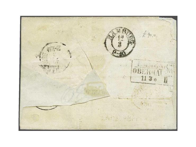 5 cent blauw plaat VI op dun papier en 15 cent oranjegeel (2x) op briefomslag van Amsterdam 11-3-1864 per N.R. Spoorweg en vi