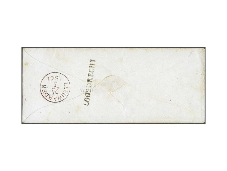 15 cent oranje pos. 7 op envelop van Loosdrecht (langstempel achterzijde) via Loenen 20-5-1861 naar Leeuwarden, pracht ex. me