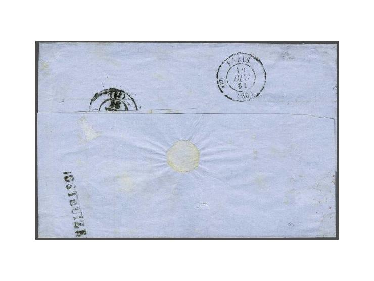 15 cent oranje pos. 9-10 in paar op briefomslag van Oosthuizen (langstempel achterzijde) via Amsterdam 13-12-1861, Valencienn