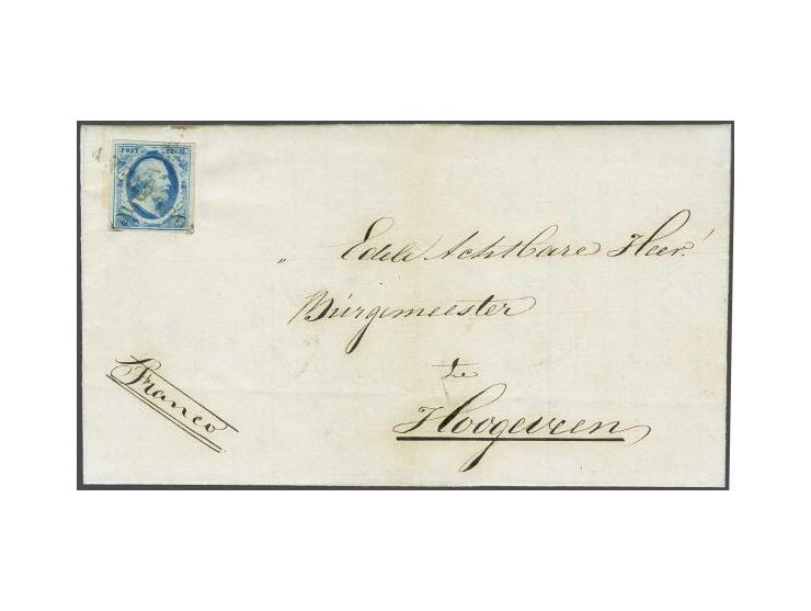 Hoogeveen (Ey R) 2x kruiselings op 5 cent blauw plaat V op lokale vouwbrief 13-1-1862, fris pracht ex. (brief verticaal archi