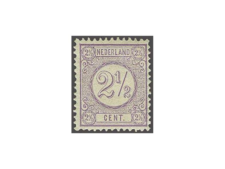 2½ cent lila tanding 12½ grote gaten met certificaat Moeijes 1989, pracht ex. (miniem korter tandje onder en bruin vlekje in 