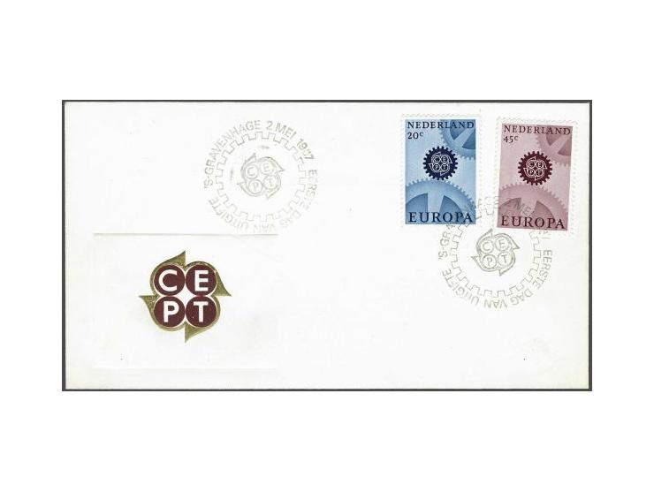 fdc E84a Europa zegels 20 en 45 cent onbeschreven pracht ex. met weggevallen blauwe kleur (niet vermeld NVPH), - zeldzaam - 