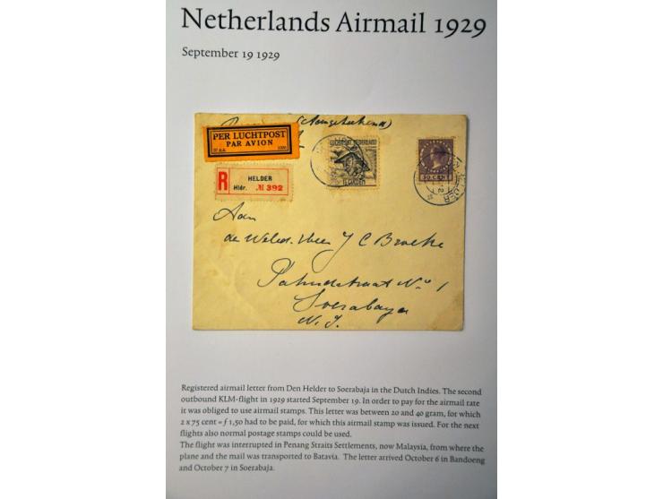 20 luchtpoststukken Nederland-Nederlands Indië 1926-1929, proefvluchten, via Marseille, 2 kaart (w.b. met 2.50 op 10 gulden W