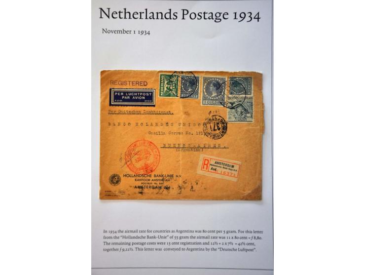 4 poststukken 1932-1941 per luchtpost met hoge frankeringen (alle met o.a. 7½ gulden Mercurius w.b. paar) en 2 brieven 1943-1