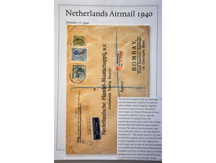 4 poststukken 1932-1941 per luchtpost met hoge frankeringen (alle met o.a. 7½ gulden Mercurius w.b. paar) en 2 brieven 1943-1