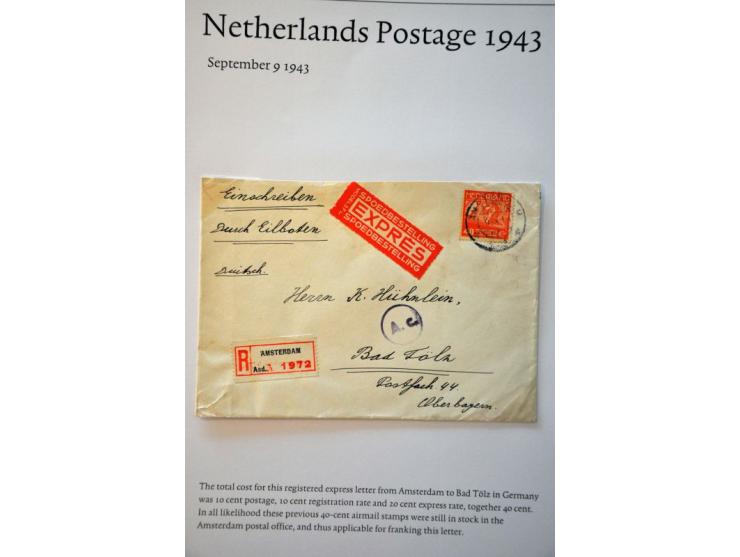 4 poststukken 1932-1941 per luchtpost met hoge frankeringen (alle met o.a. 7½ gulden Mercurius w.b. paar) en 2 brieven 1943-1