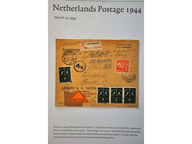 4 poststukken 1932-1941 per luchtpost met hoge frankeringen (alle met o.a. 7½ gulden Mercurius w.b. paar) en 2 brieven 1943-1