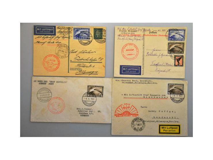 4 better Zeppelin letters 1929-1931, Sieger 30Ad, 57aa, 57H and 119C, fine/very fine